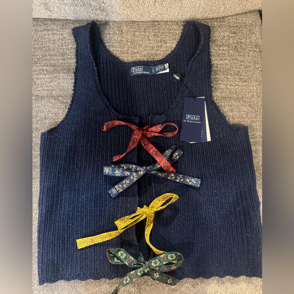 Polo Ralph Lauren Dark Navy tie front knit tank NWT - Picture 3 of 6